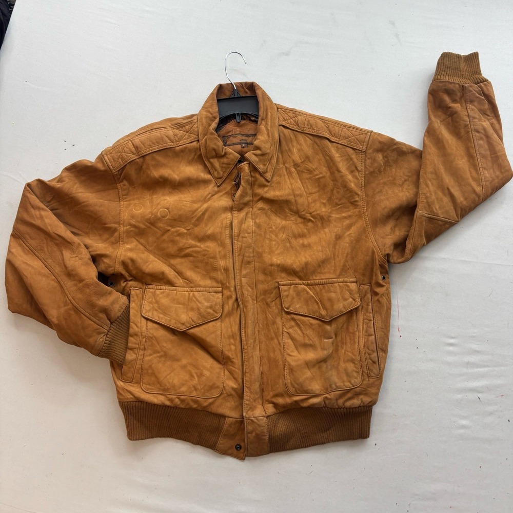 Vintage Tan Nubuck Leather Bomber Jacket Mens Medium Aviator Paisley Lining